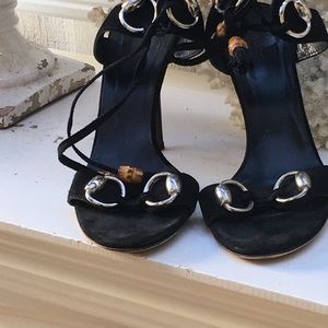 Gucci Black Suede Sandals with Bamboo  Tassels